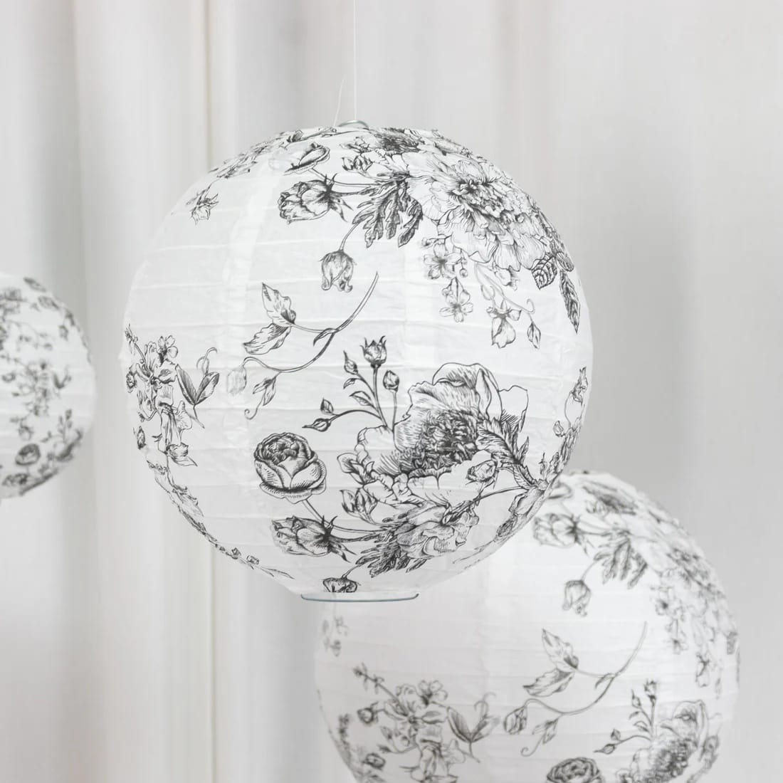 8 French Toile Floral Print Hanging Paper Lanterns