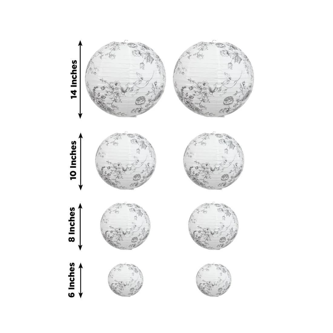 8 French Toile Floral Print Hanging Paper Lanterns