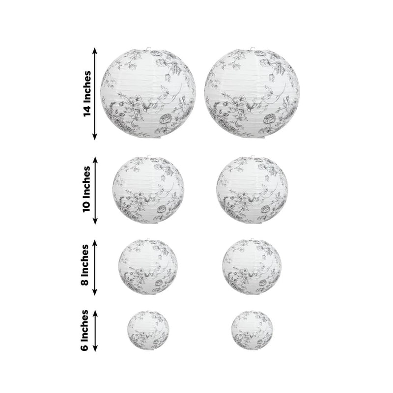8 French Toile Floral Print Hanging Paper Lanterns