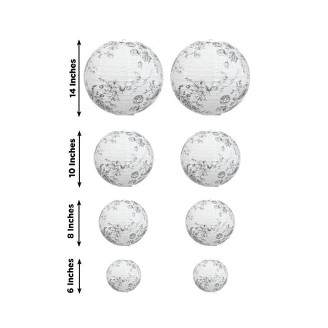 8 French Toile Floral Print Hanging Paper Lanterns
