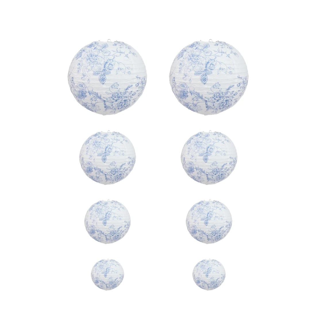 8 French Toile Floral Print Hanging Paper Lanterns LANT_002_614_FLOR23_BLUE