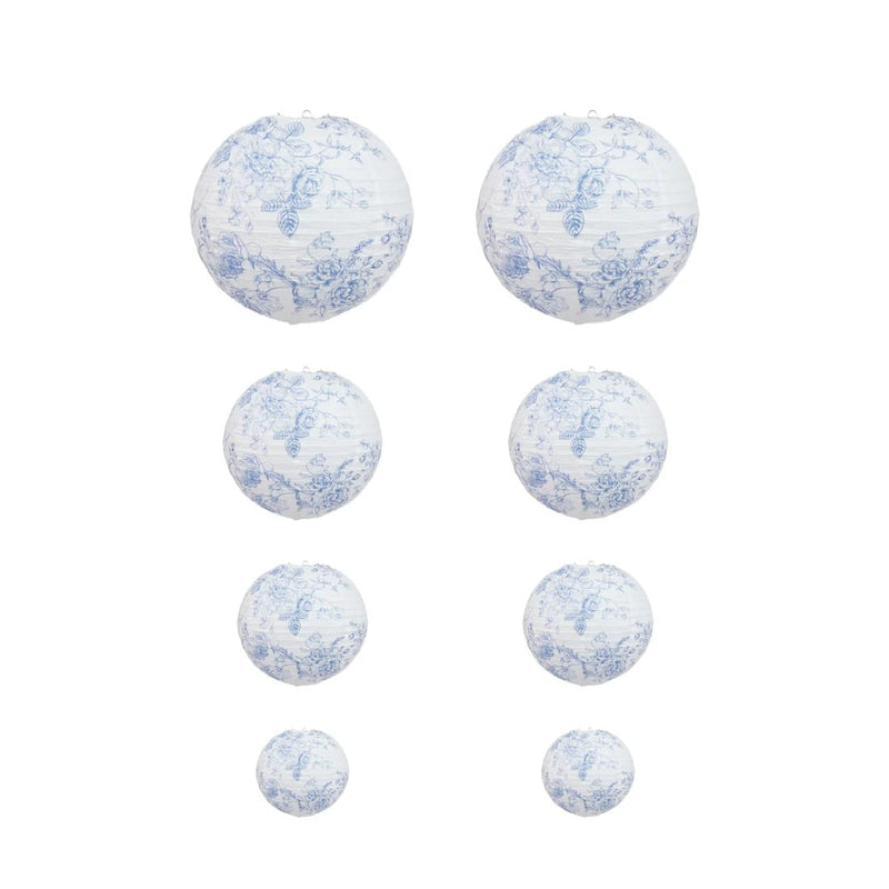 8 French Toile Floral Print Hanging Paper Lanterns LANT_002_614_FLOR23_BLUE