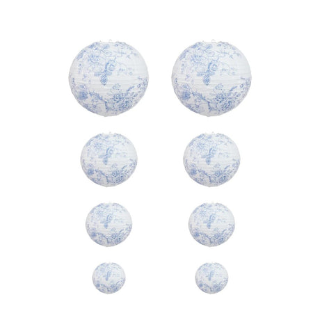 8 French Toile Floral Print Hanging Paper Lanterns LANT_002_614_FLOR23_BLUE