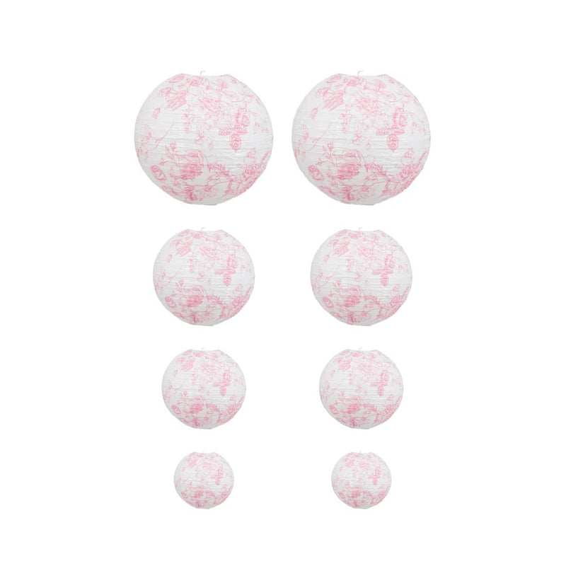 8 French Toile Floral Print Hanging Paper Lanterns LANT_002_614_FLOR23_PINK