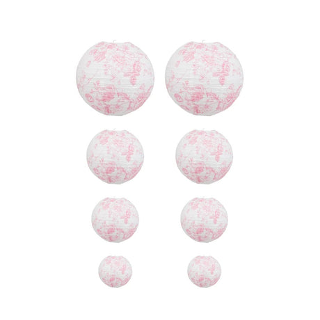 8 French Toile Floral Print Hanging Paper Lanterns LANT_002_614_FLOR23_PINK