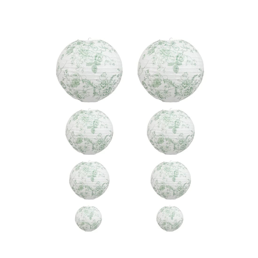 8 French Toile Floral Print Hanging Paper Lanterns LANT_002_614_FLOR23_SAGE