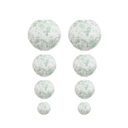 8 French Toile Floral Print Hanging Paper Lanterns LANT_002_614_FLOR23_SAGE