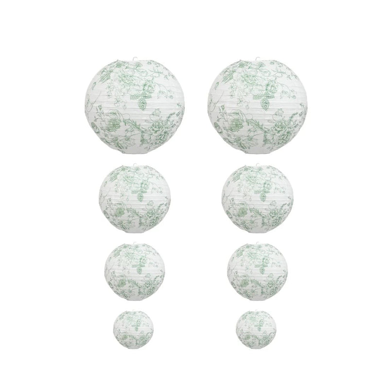 8 French Toile Floral Print Hanging Paper Lanterns LANT_002_614_FLOR23_SAGE