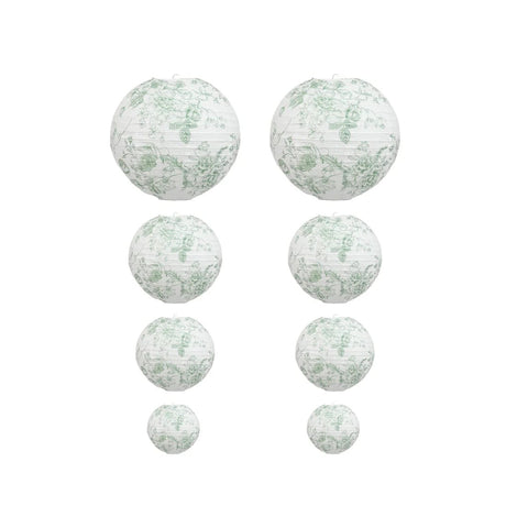 8 French Toile Floral Print Hanging Paper Lanterns LANT_002_614_FLOR23_SAGE