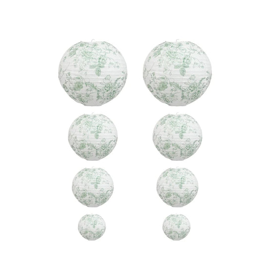 8 French Toile Floral Print Hanging Paper Lanterns LANT_002_614_FLOR23_SAGE