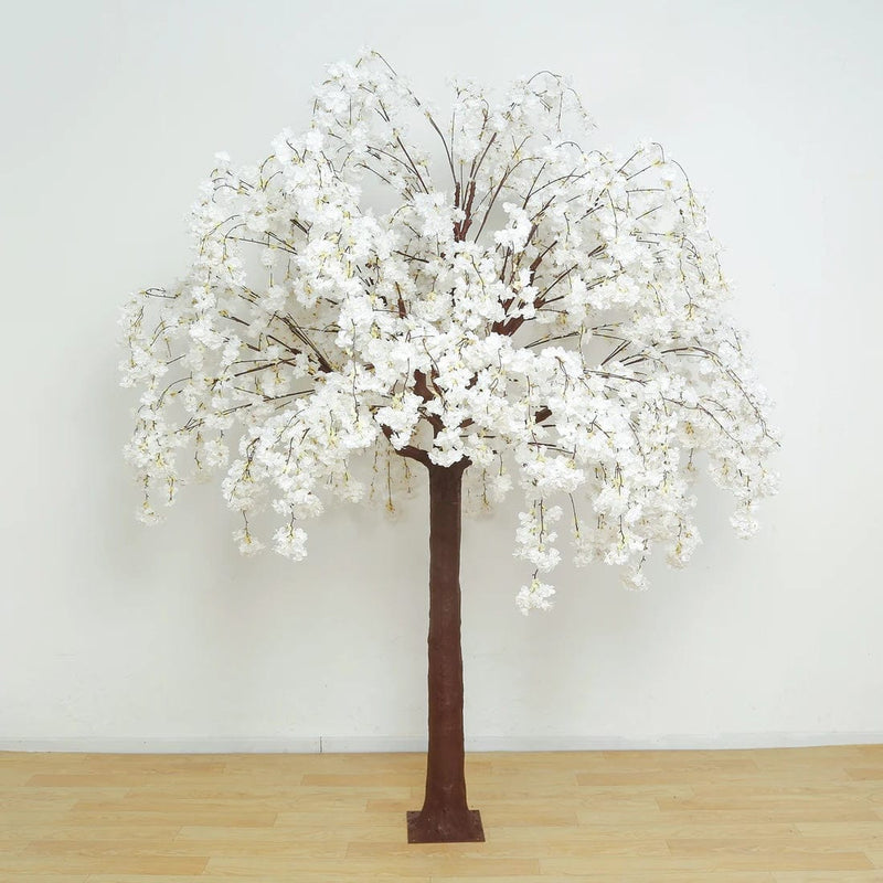 8 ft Artificial Cherry Blossom Tree with Fiberglass Trunk and Metal Base - White ARTI_TREE_CHR01_8_WHT