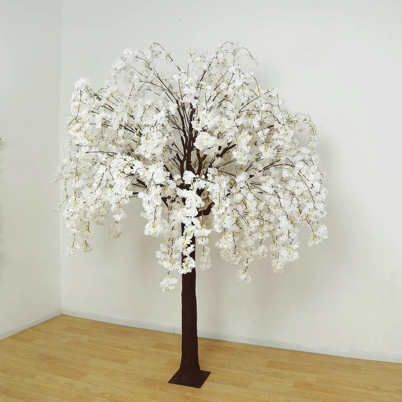 8 ft Artificial Cherry Blossom Tree with Fiberglass Trunk and Metal Base - White ARTI_TREE_CHR01_8_WHT