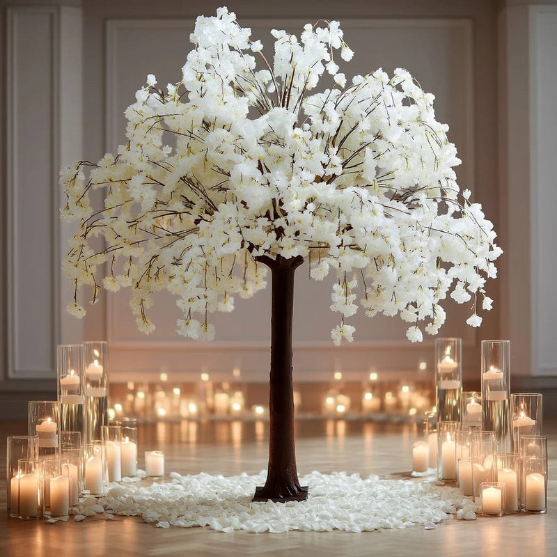 8 ft Artificial Cherry Blossom Tree with Fiberglass Trunk and Metal Base - White ARTI_TREE_CHR01_8_WHT
