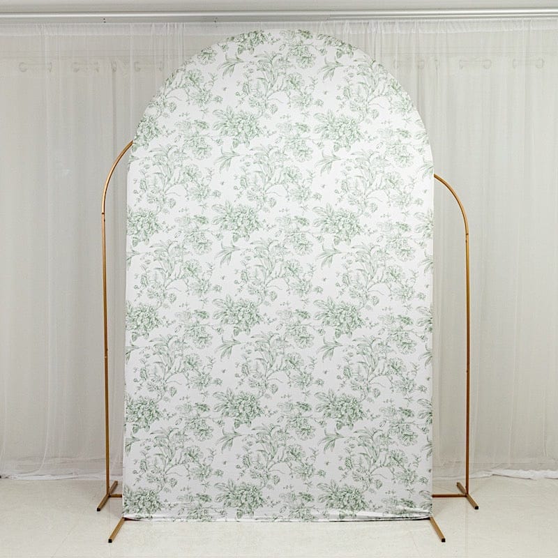 8 ft Fitted Chiara French Toile Floral Spandex Round Top Wedding Arch Backdrop Stand Cover - White (Copy)