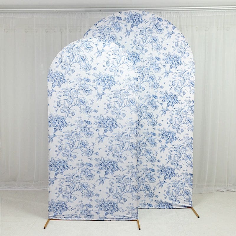8 ft Fitted Chiara French Toile Floral Spandex Round Top Wedding Arch Backdrop Stand Cover - White (Copy)