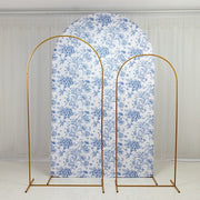 8 ft Fitted Chiara French Toile Floral Spandex Round Top Wedding Arch Backdrop Stand Cover - White (Copy)