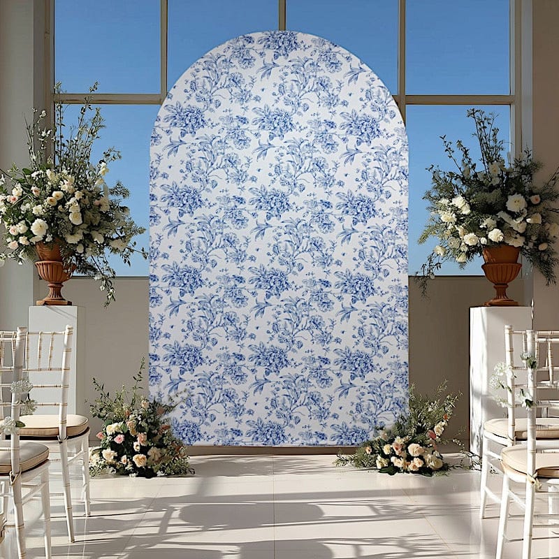 8 ft Fitted Chiara French Toile Floral Spandex Round Top Wedding Arch Backdrop Stand Cover - White (Copy)