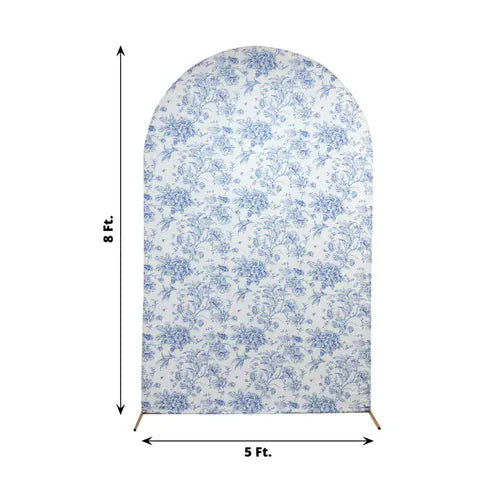 8 ft Fitted Chiara French Toile Floral Spandex Round Top Wedding Arch Backdrop Stand Cover - White (Copy)