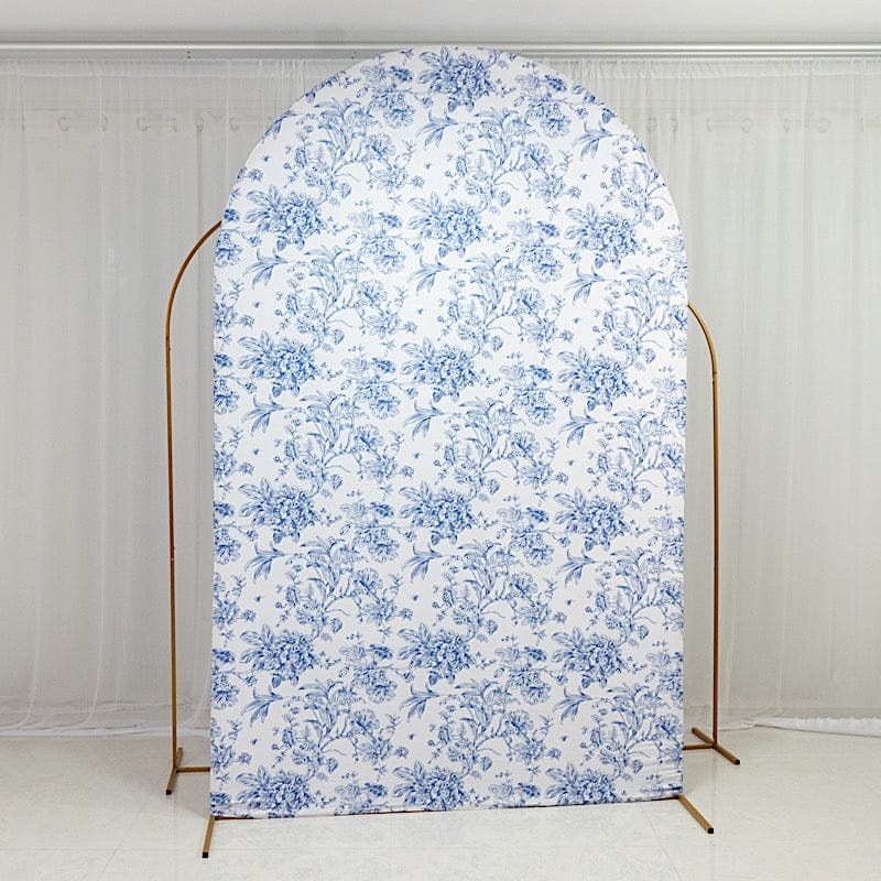 8 ft Fitted Chiara French Toile Floral Spandex Round Top Wedding Arch Backdrop Stand Cover - White (Copy)