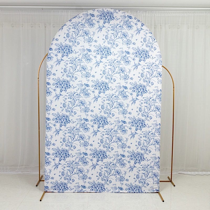 8 ft Fitted Chiara French Toile Floral Spandex Round Top Wedding Arch Backdrop Stand Cover - White (Copy)