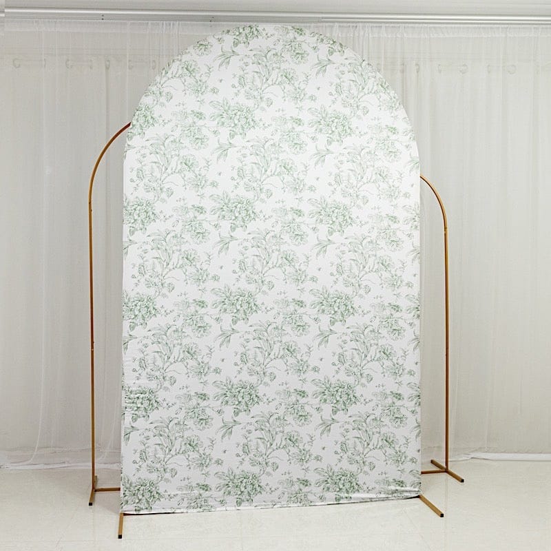 8 ft Fitted Chiara French Toile Floral Spandex Round Top Wedding Arch Backdrop Stand Cover - White (Copy)