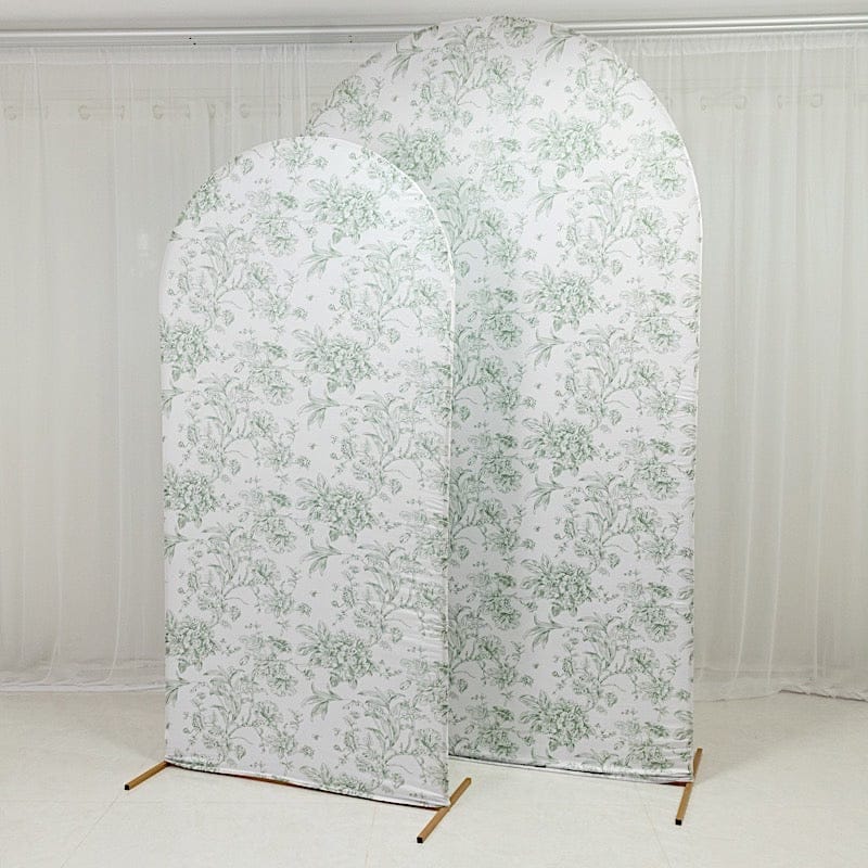 8 ft Fitted Chiara French Toile Floral Spandex Round Top Wedding Arch Backdrop Stand Cover - White (Copy)