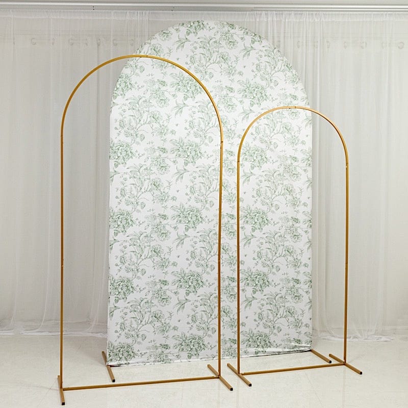 8 ft Fitted Chiara French Toile Floral Spandex Round Top Wedding Arch Backdrop Stand Cover - White (Copy)