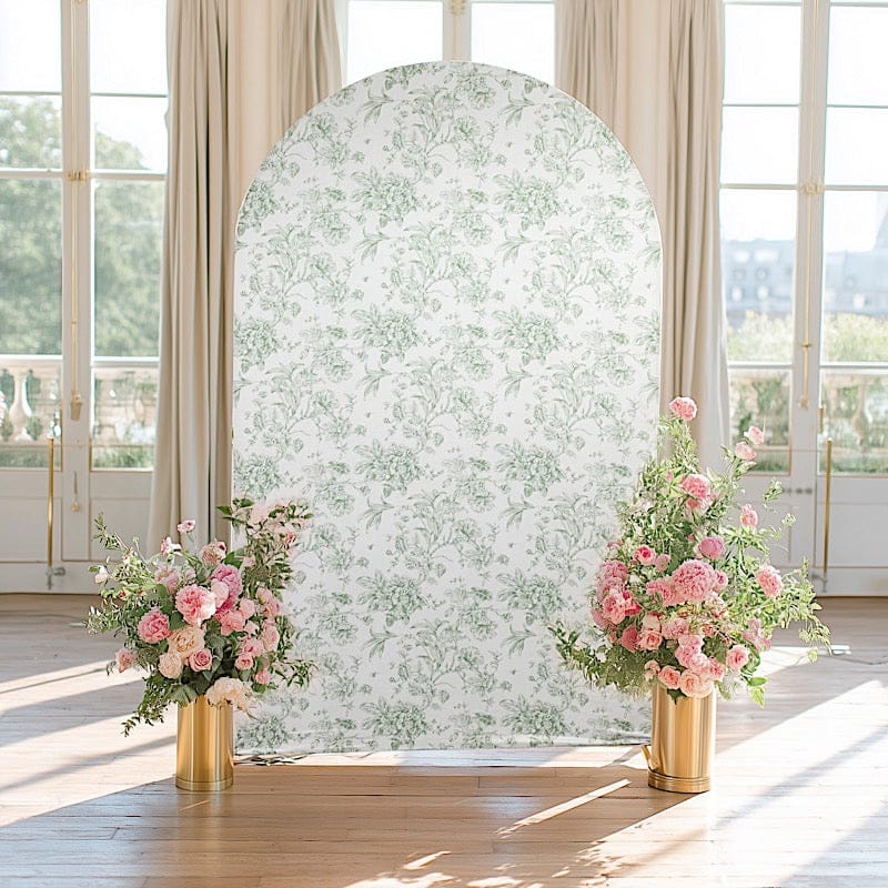 8 ft Fitted Chiara French Toile Floral Spandex Round Top Wedding Arch Backdrop Stand Cover - White (Copy)