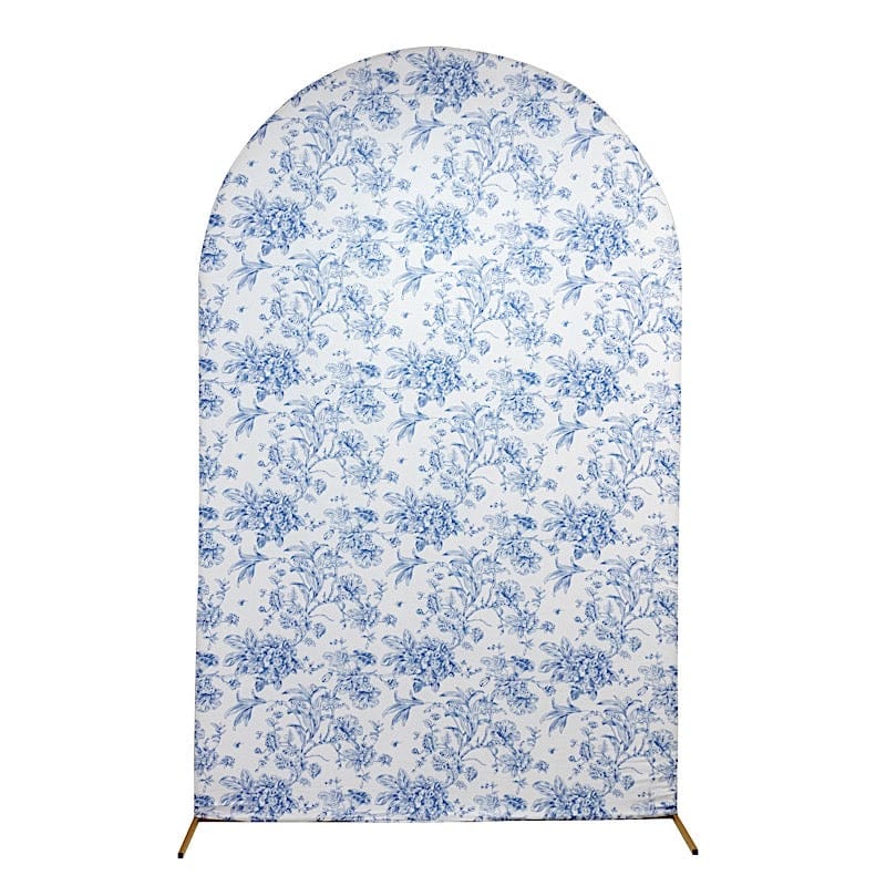 8 ft Fitted Chiara French Toile Floral Spandex Round Top Wedding Arch Backdrop Stand Cover - White (Copy) IRON_STND06_SPX_FLORFT_XL_BLUE