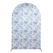 8 ft Fitted Chiara French Toile Floral Spandex Round Top Wedding Arch Backdrop Stand Cover - White (Copy) IRON_STND06_SPX_FLORFT_XL_BLUE