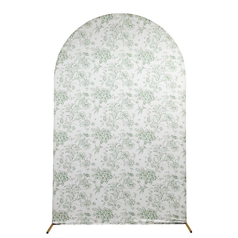 8 ft Fitted Chiara French Toile Floral Spandex Round Top Wedding Arch Backdrop Stand Cover - White (Copy) IRON_STND06_SPX_FLORFT_XL_DSG