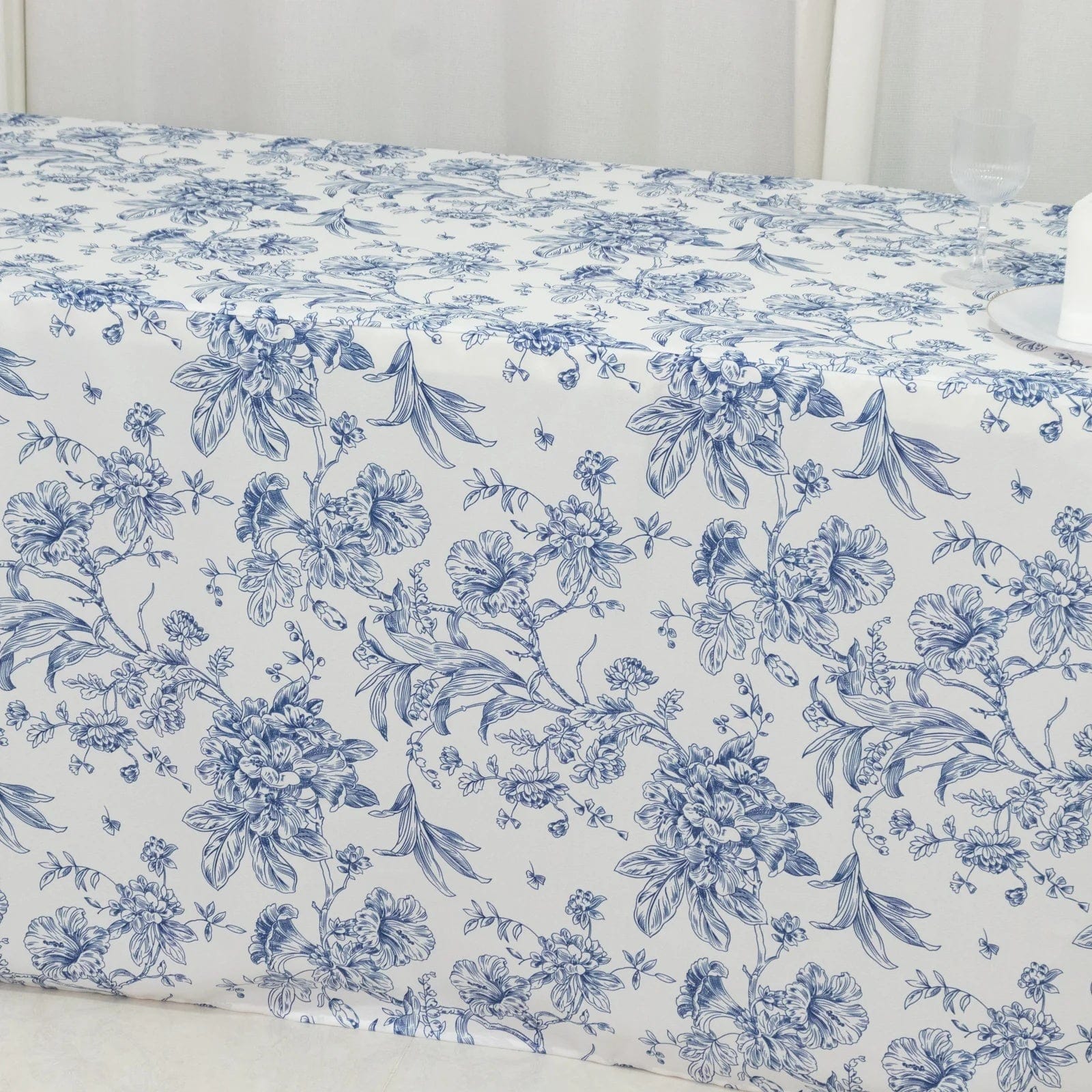 8 ft French Toile Fitted Polyester Rectangle Tablecloth