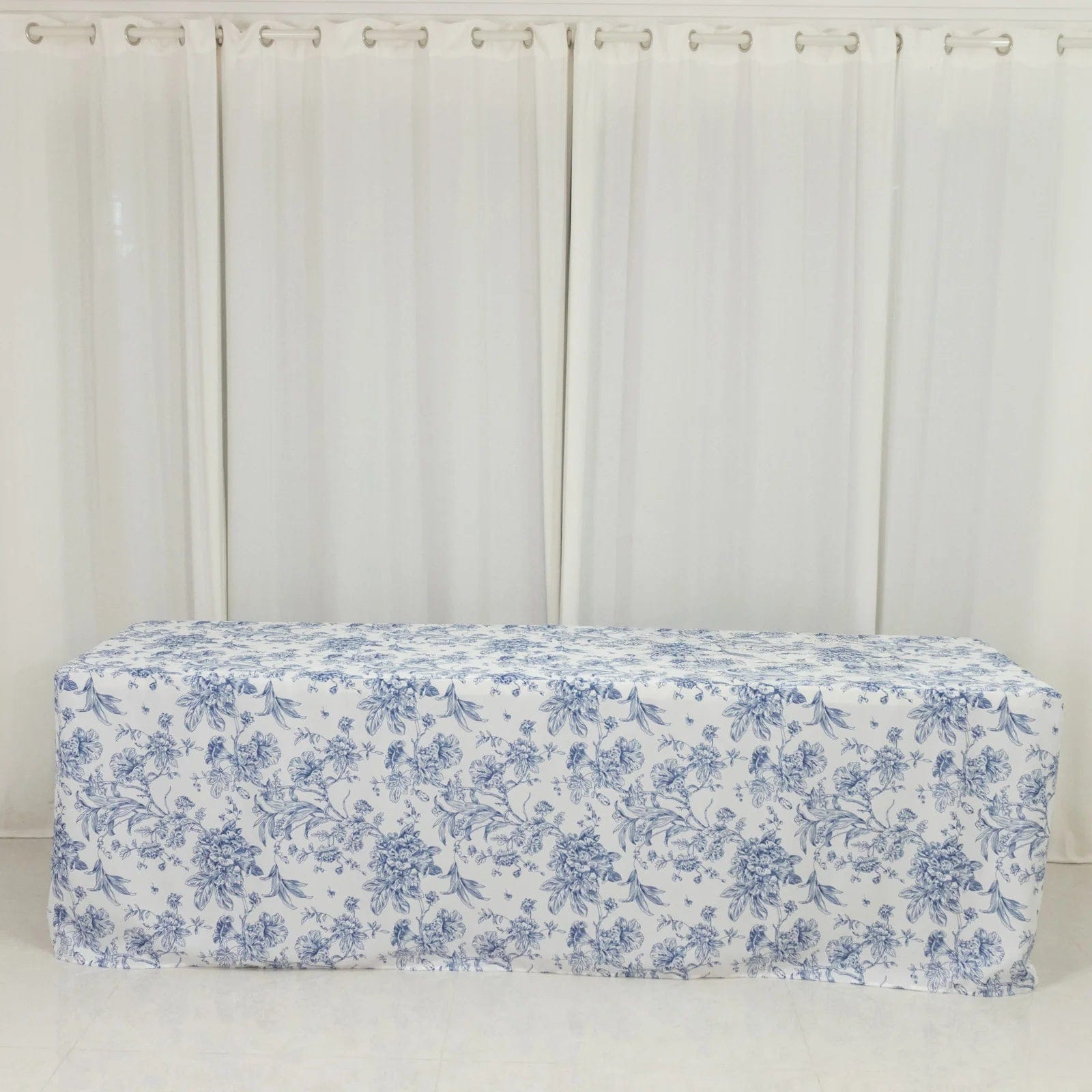 8 ft French Toile Fitted Polyester Rectangle Tablecloth
