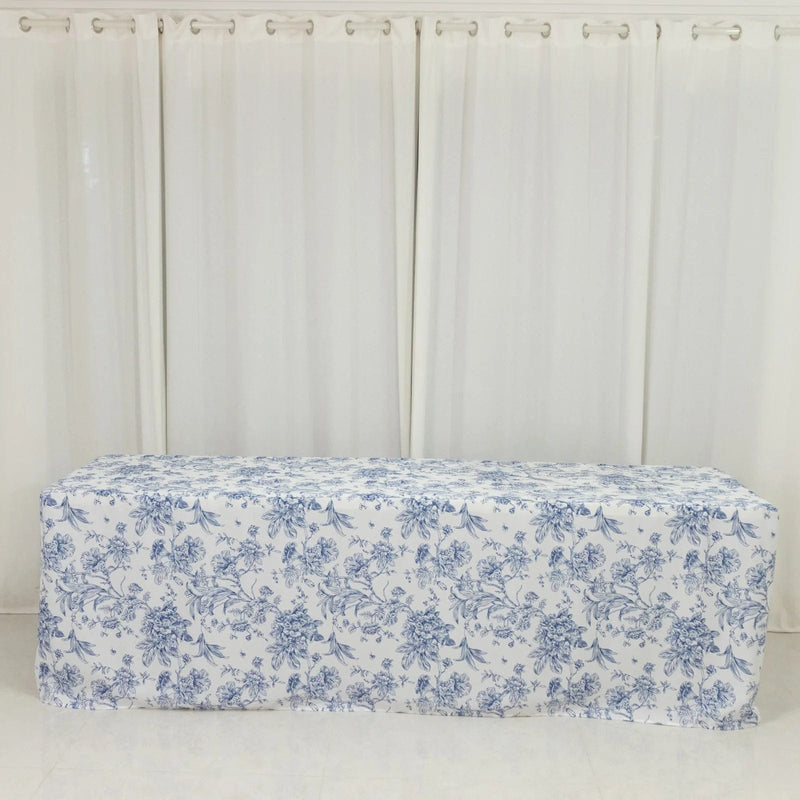 8 ft French Toile Fitted Polyester Rectangle Tablecloth