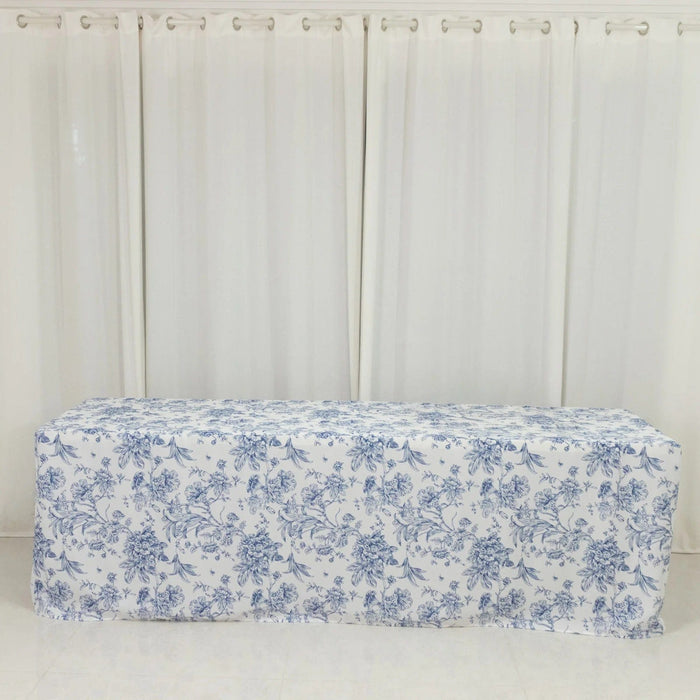 8 ft French Toile Fitted Polyester Rectangle Tablecloth