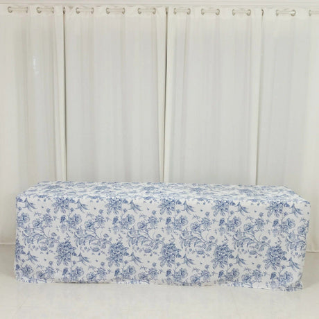 8 ft French Toile Fitted Polyester Rectangle Tablecloth