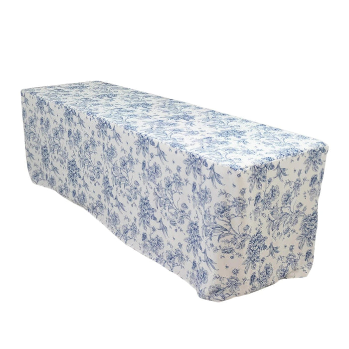 8 ft French Toile Fitted Polyester Rectangle Tablecloth