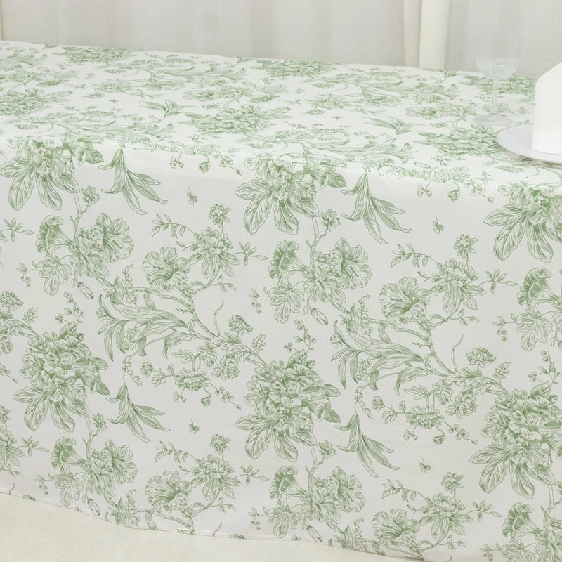 8 ft French Toile Fitted Polyester Rectangle Tablecloth