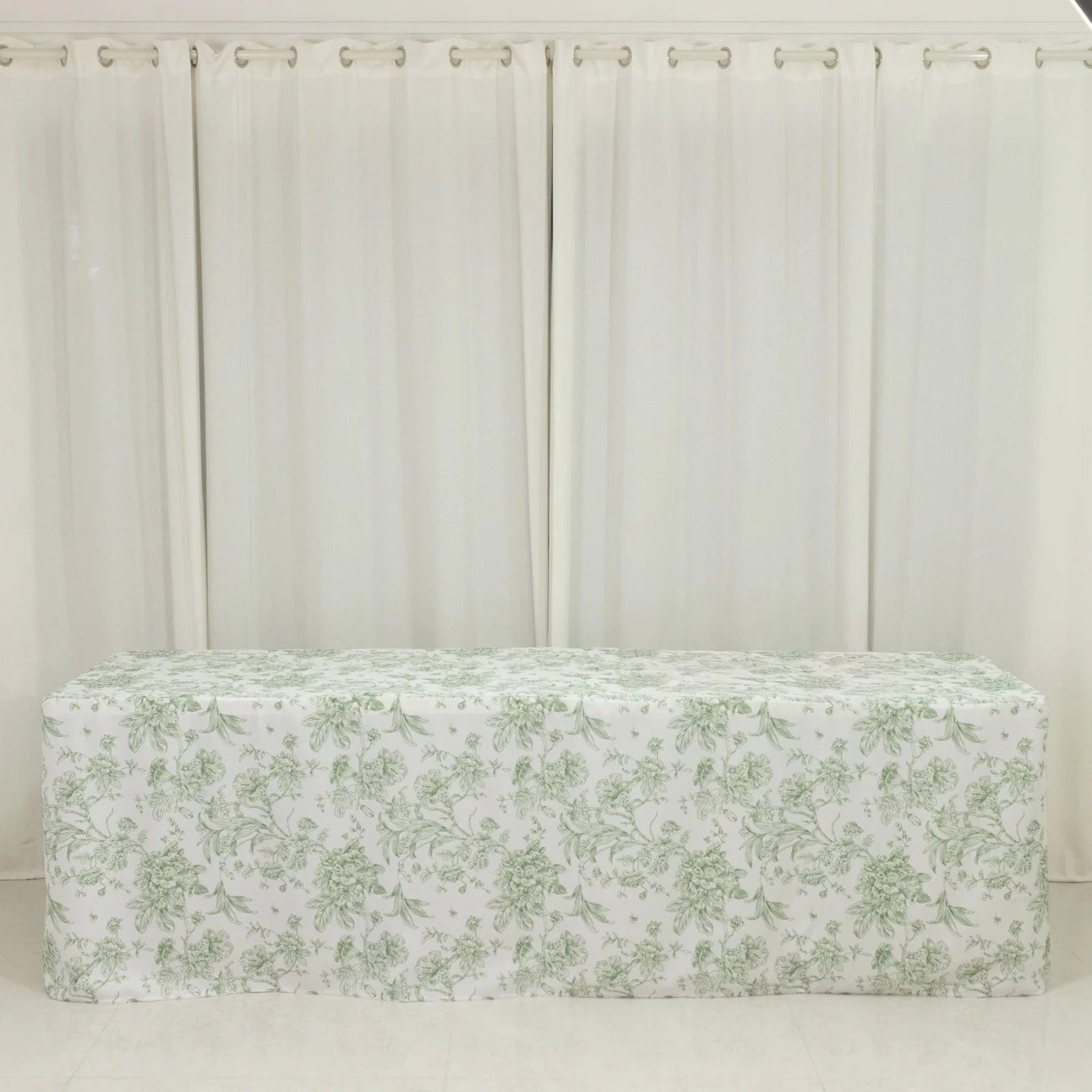 8 ft French Toile Fitted Polyester Rectangle Tablecloth