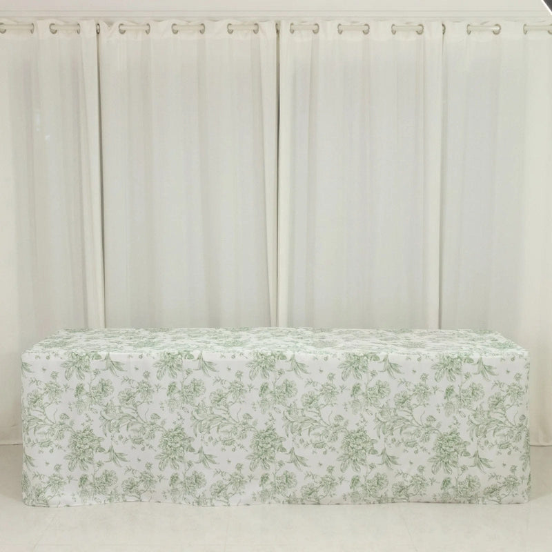 8 ft French Toile Fitted Polyester Rectangle Tablecloth