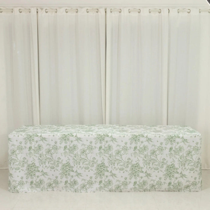 8 ft French Toile Fitted Polyester Rectangle Tablecloth