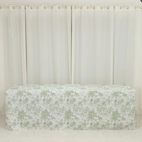 8 ft French Toile Fitted Polyester Rectangle Tablecloth