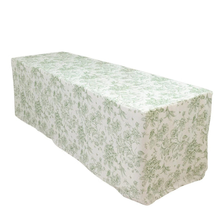 8 ft French Toile Fitted Polyester Rectangle Tablecloth