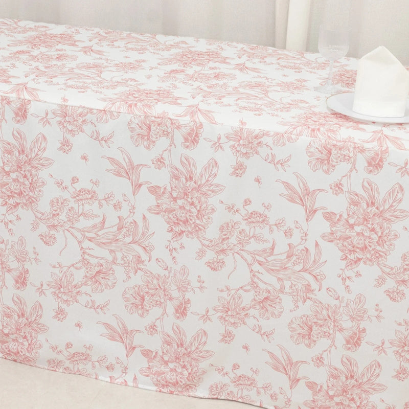 8 ft French Toile Fitted Polyester Rectangle Tablecloth