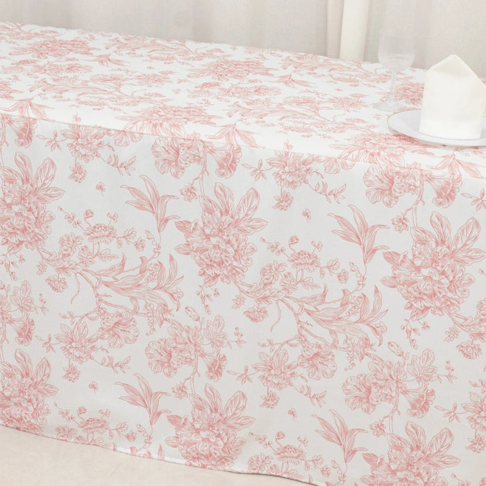 8 ft French Toile Fitted Polyester Rectangle Tablecloth