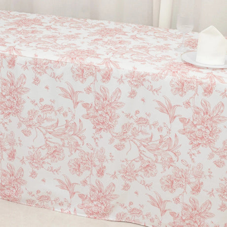 8 ft French Toile Fitted Polyester Rectangle Tablecloth