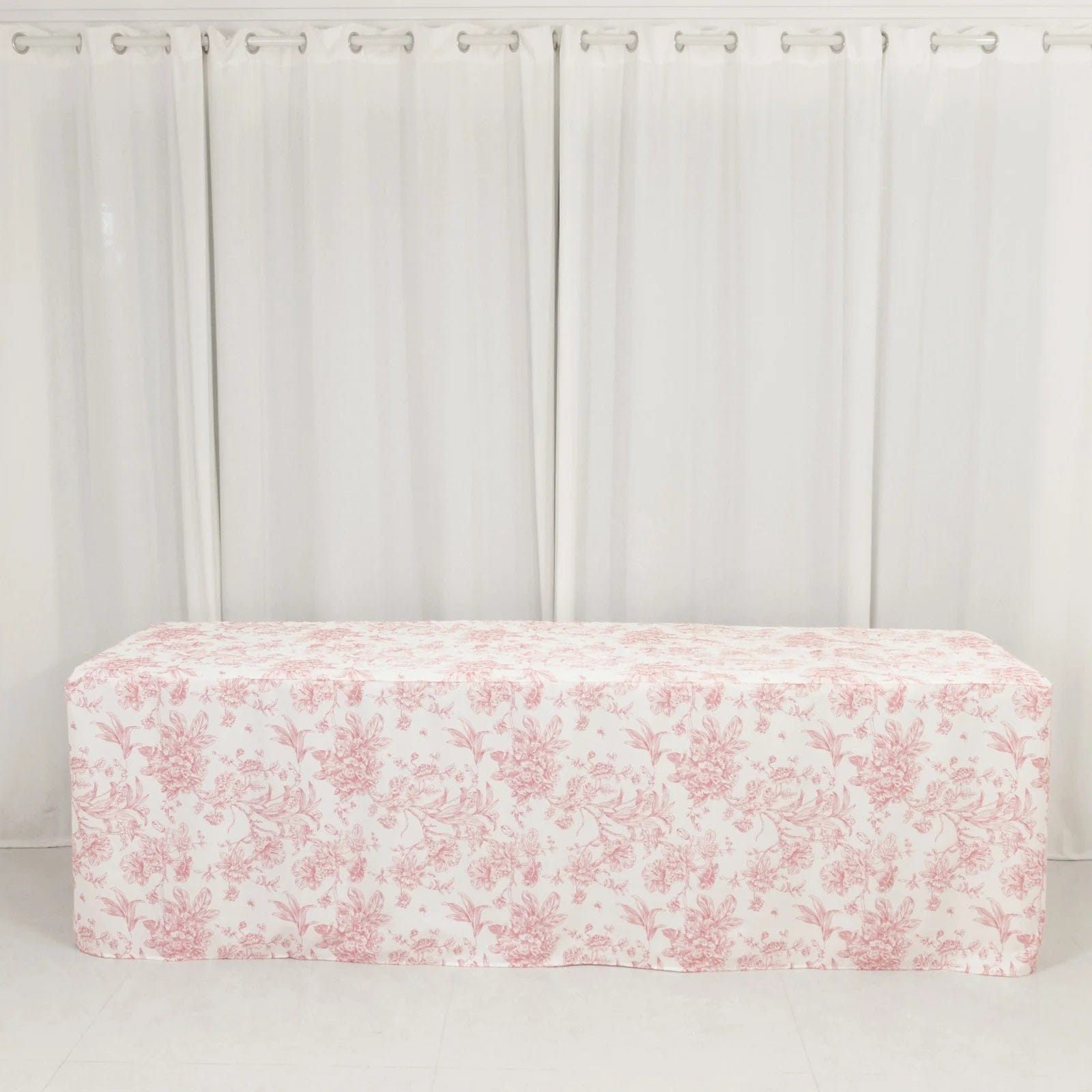 8 ft French Toile Fitted Polyester Rectangle Tablecloth