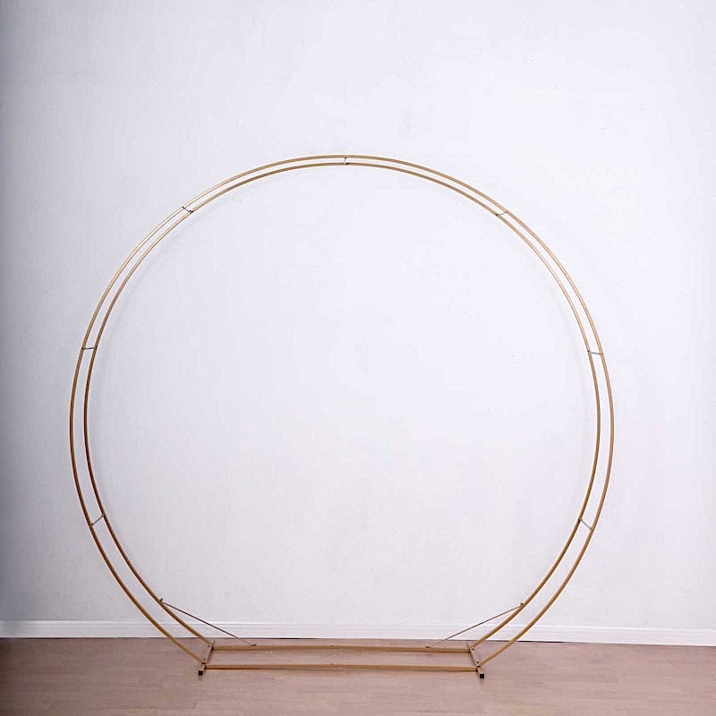 8 ft Heavy Duty Metal Double Hoop Wedding Arch Photo Backdrop Stand - Gold BKDP_STNDCIR5_7_GOLD