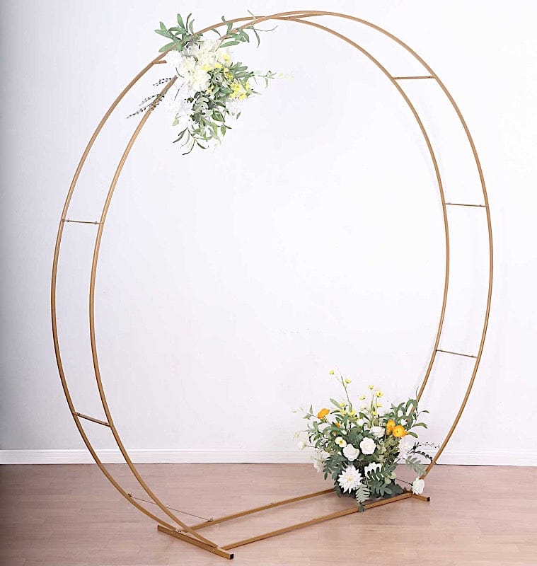 8 ft Heavy Duty Metal Double Hoop Wedding Arch Photo Backdrop Stand - Gold BKDP_STNDCIR5_7_GOLD