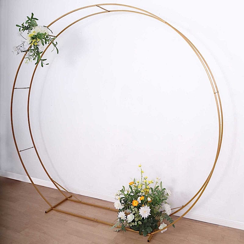 8 ft Heavy Duty Metal Double Hoop Wedding Arch Photo Backdrop Stand - Gold BKDP_STNDCIR5_7_GOLD